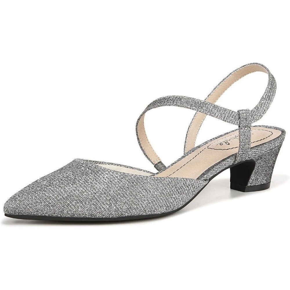LifeStride Womens Pewter Shimmer Patent Polyurethane Pointed Closed Toe Pump